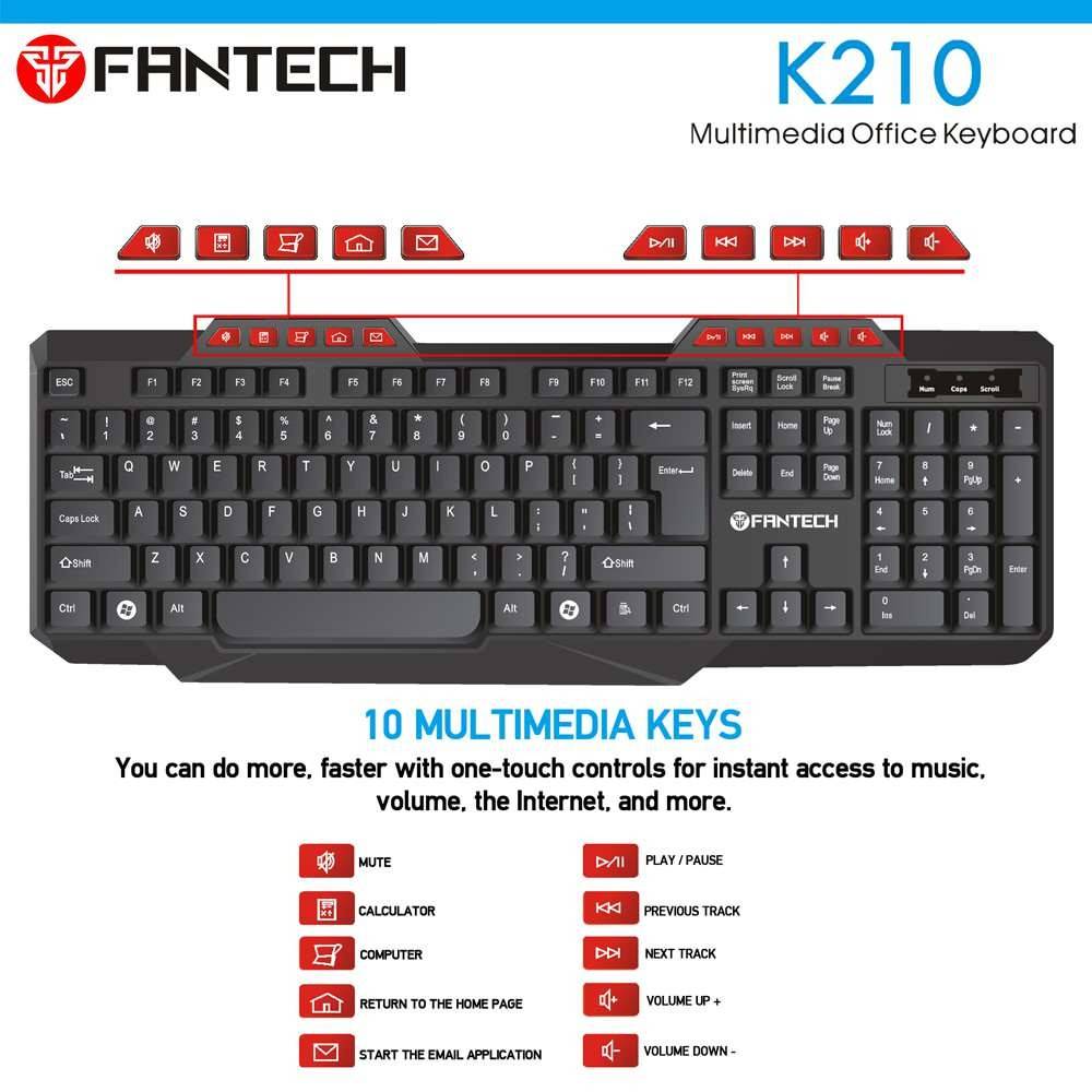FANTECH K210 Multimedia Office Keyboard 114 Key Wired USB 2 0 For PC FANTECH K210 Multimedia Office Keyboard 114 Key Wired USB 2 0 For PC